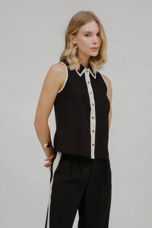 Camisa Cropped Cavada Bicolor