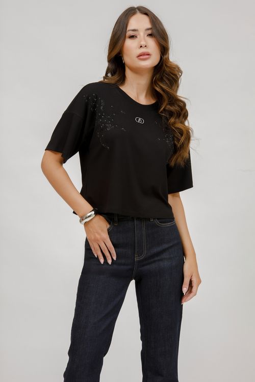 Blusa Cropped Malha Tricot Com Cristais