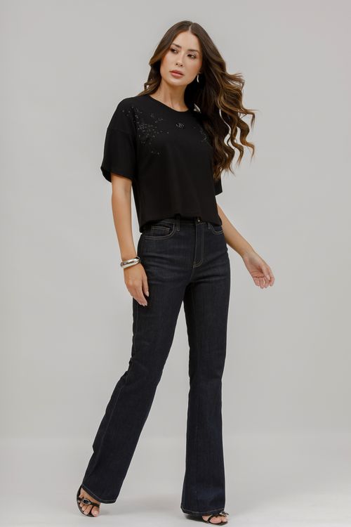 Blusa Cropped Malha Tricot Com Cristais