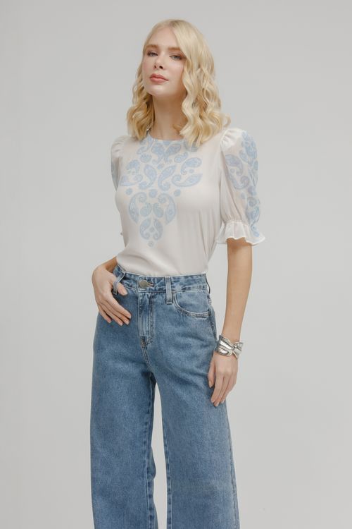 T-shirt Crepe E Malha Paisley