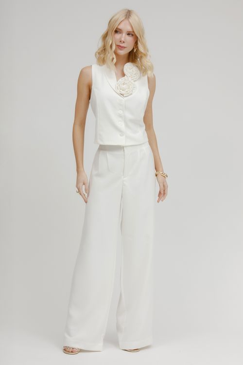Calça Alfaiataria Wide Leg Com Pregas