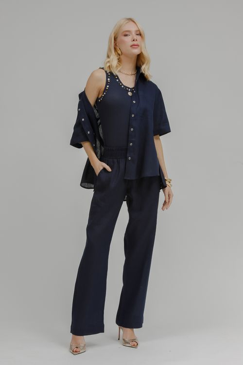 Camisa Feminina Puro Linho Com Bolsos