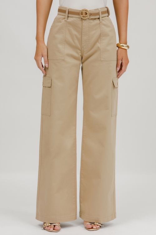 Calça Feminina Sarja Cargo Wide Leg