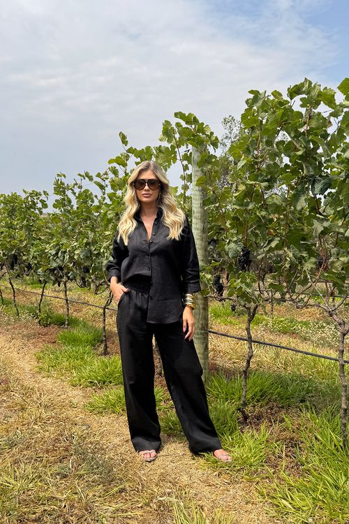 Calça Wide Leg Linho Cós Elástico