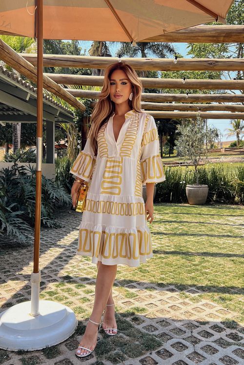 Vestido Curto Jacquard Dourado Combinete