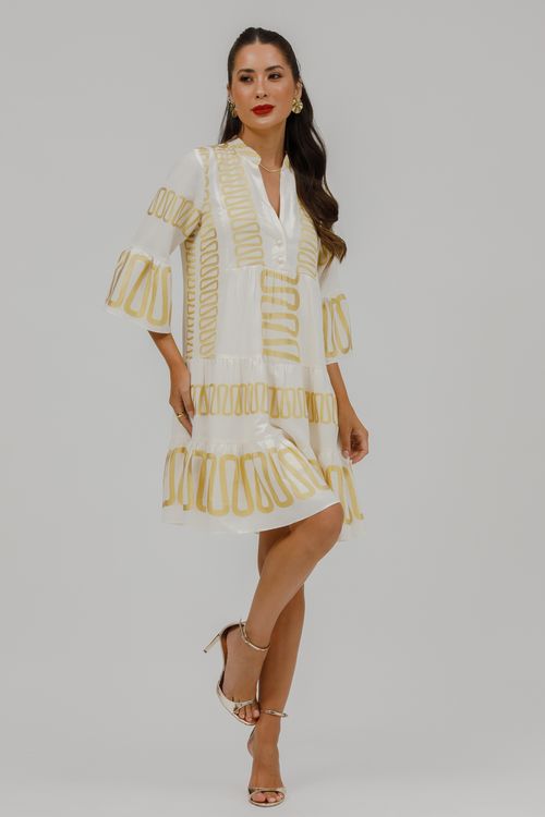 Vestido Curto Jacquard Dourado Combinete