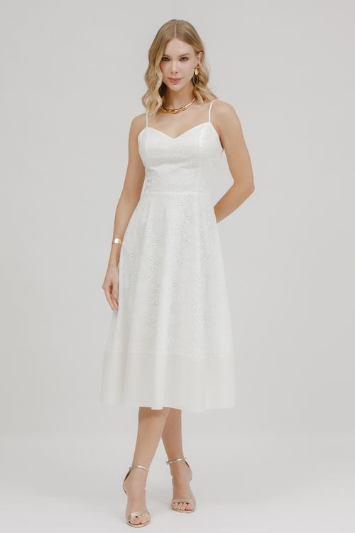 Vestido Alça Midi De Laise Barra Lisa