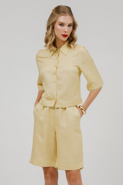 Camisa Cropped Viscolinho Com Renda