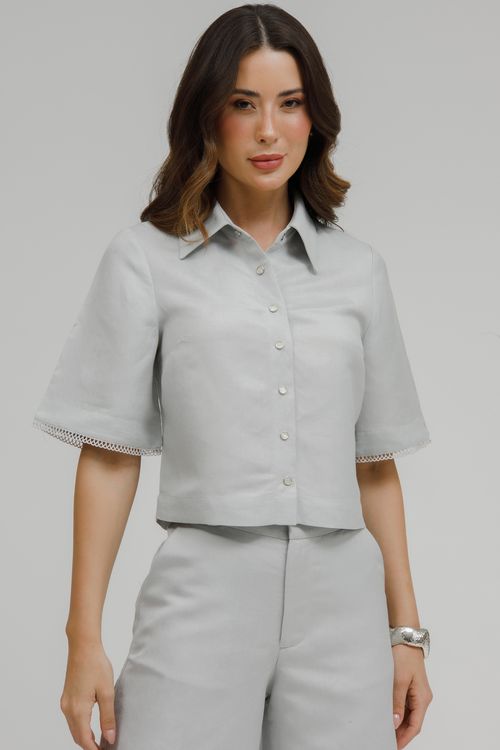 Camisa Cropped Viscolinho Com Renda