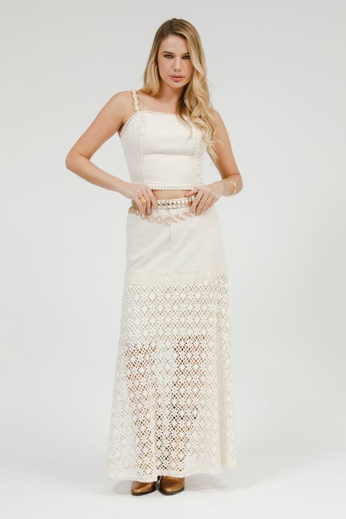 Set Feminino De Sarja Saia Longa E Top De Alça