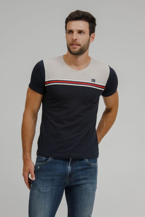 Camiseta Masculina Bicolor Com Recorte