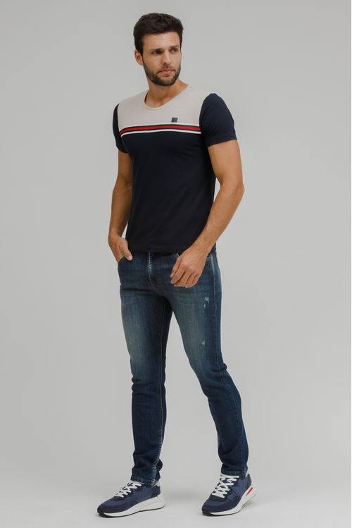 Camiseta Masculina Bicolor Com Recorte