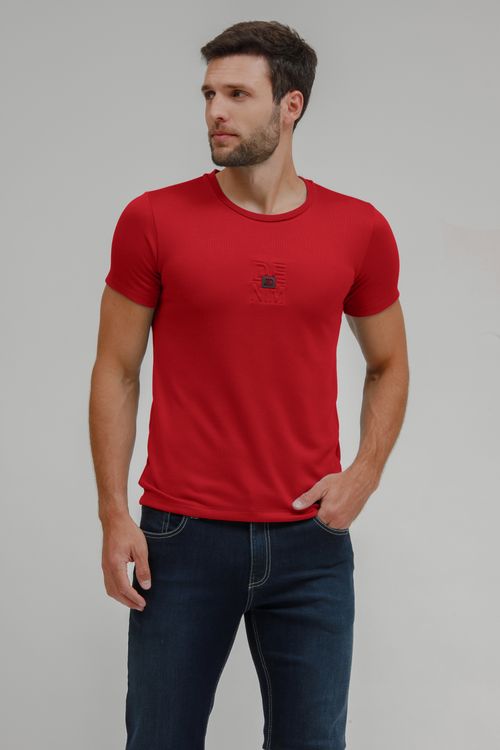 Camiseta Masculina Malha Bordado Relevo