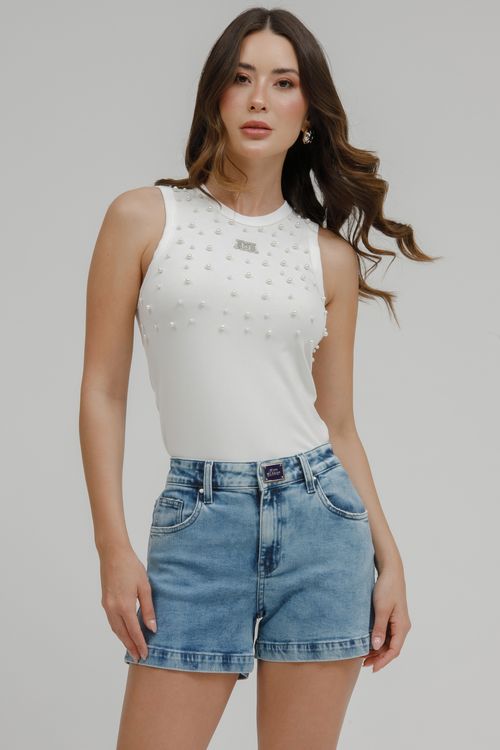 Regata Malha Tricot Com Pérolas
