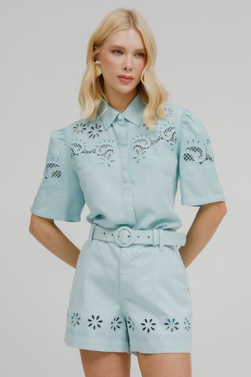 Camisa Feminina Sarja Bordada
