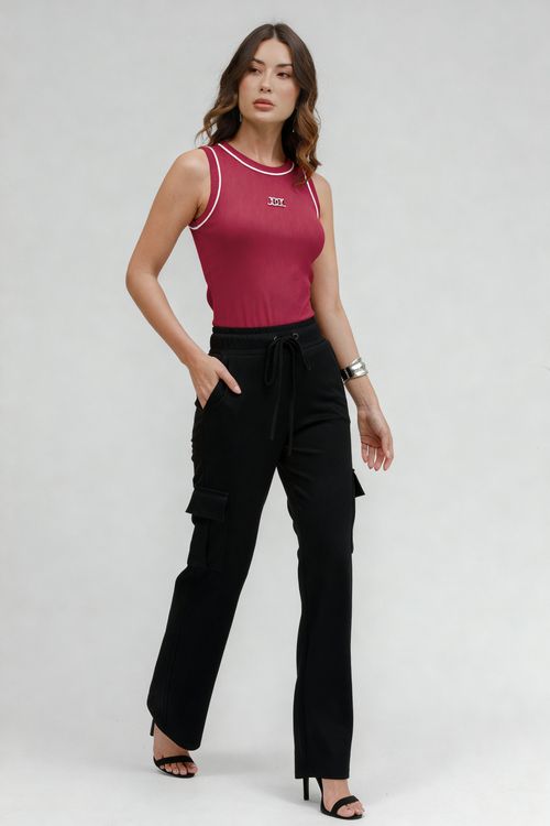 Regata Malha Canelada Com Vivos