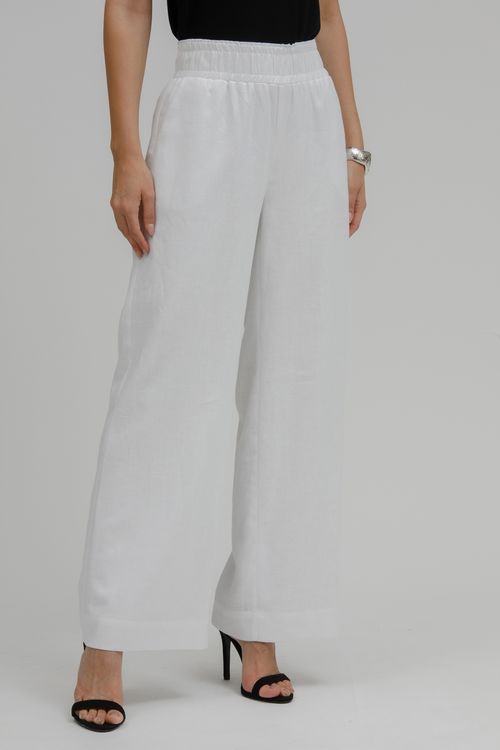 Calça Puro Linho Wide Leg Cós Elástico