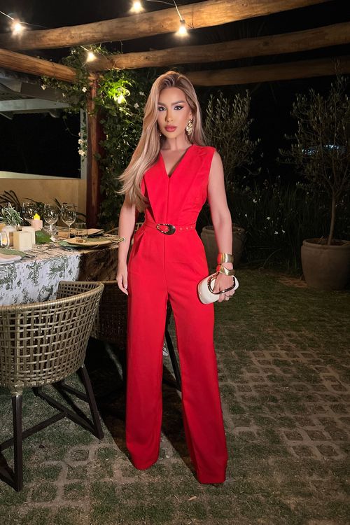 Macacão Alfaiataria Longo Cavado Com Cinto