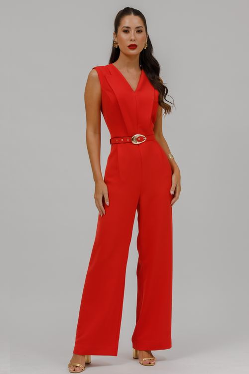 Macacão Alfaiataria Longo Cavado Com Cinto