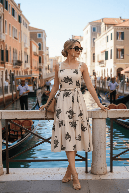 Vestido Midi Alça Voil Bordado Com Faixa