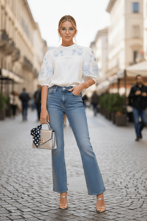 Blusa Viscose Manga Bufante Com Bordado