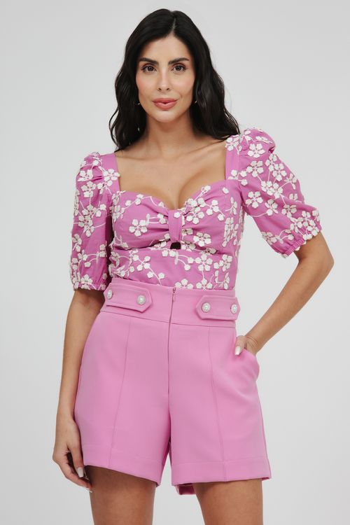 Blusa Cropped Laise Manga Bufante