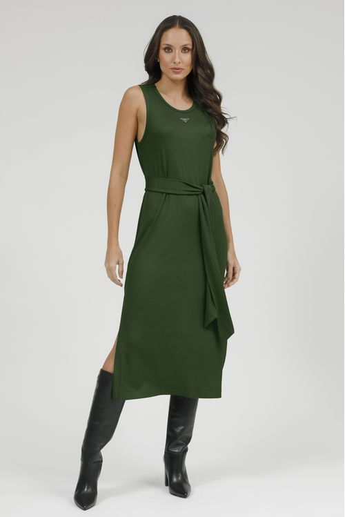 Vestido Midi Malha Cavado Com Faixa