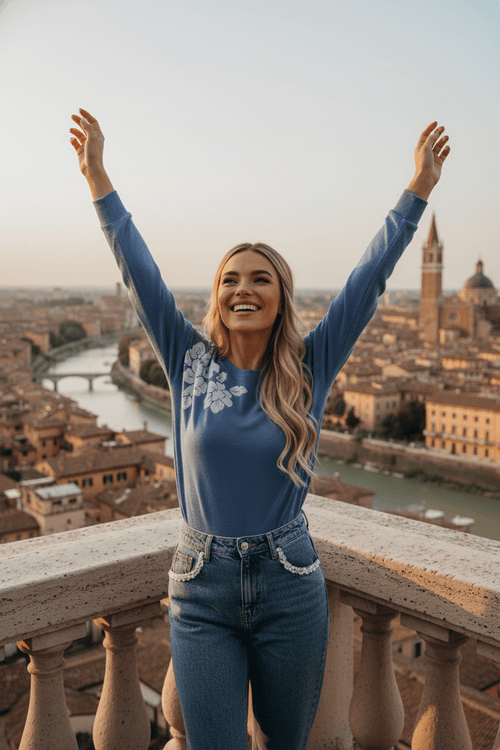 Blusa Malha Tricot Manga Longa Com Flor