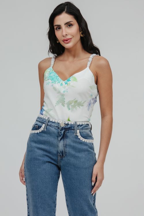 Regata Estampada Alça Com Pedras