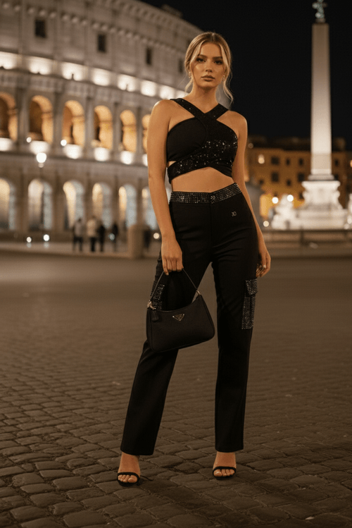 Top Cropped Malha E Paetê