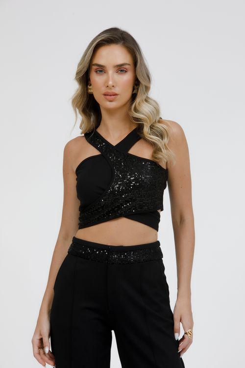 Top Cropped Malha E Paetê