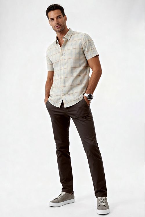 Camisa Masculina Slim Fit Manga Curta