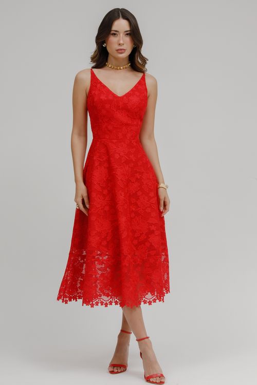 Vestido Midi Alça Guipure