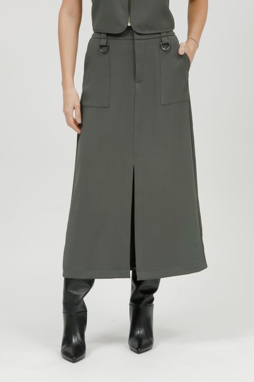 Saia Alfaiataria Midi Com Metal