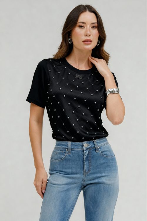 Blusa Cetim E Malha Estampa Argyle