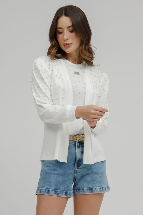 Casaqueto Malha Tricot Com Pérolas