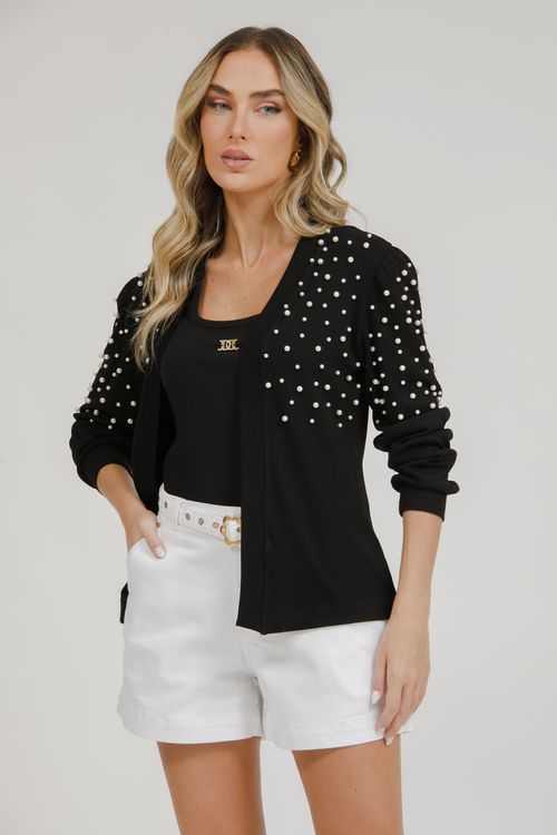 Casaqueto Malha Tricot Com Pérolas