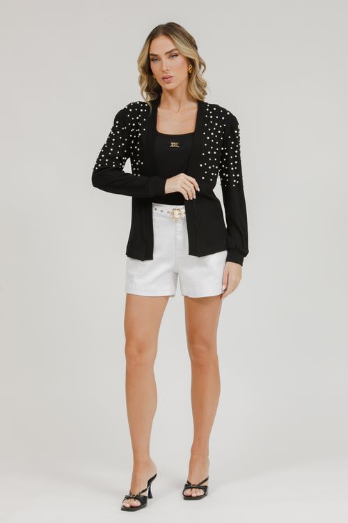 Casaqueto Malha Tricot Com Pérolas