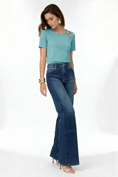 Blusa Malha Canelada Com Metal