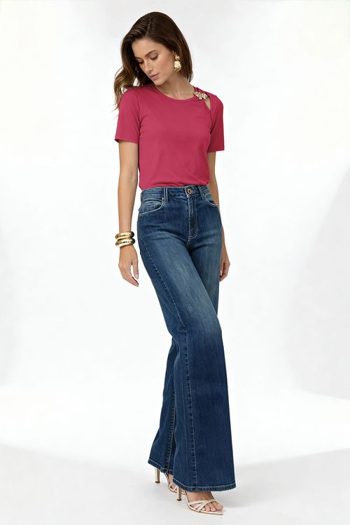 Blusa Malha Canelada Com Metal