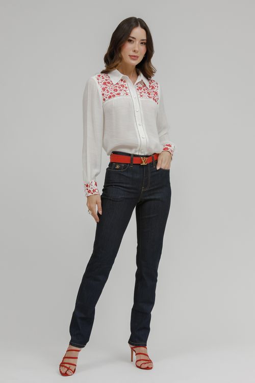 Camisa Feminina Viscolinho Com Bordado