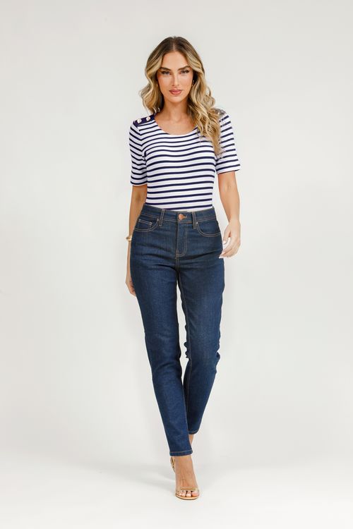 Blusa Malha Listrada Manga Curta