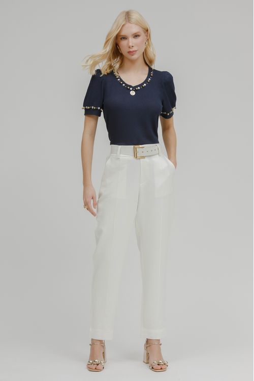 Blusa Malha Tricot Com Pedrarias