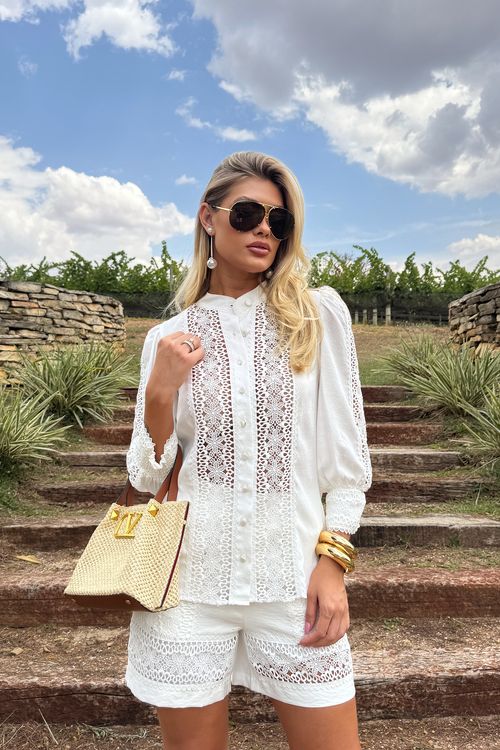 Camisa Feminina Viscolinho Com Rendas