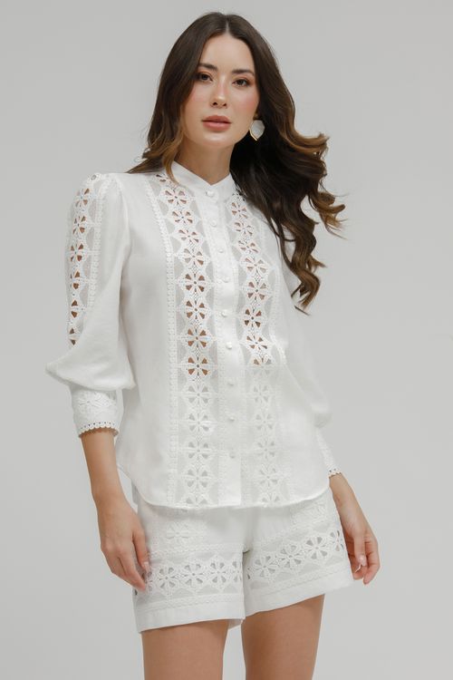 Camisa Feminina Viscolinho Com Rendas