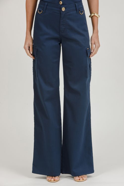 Calça Feminina Sarja Wide Leg Cargo