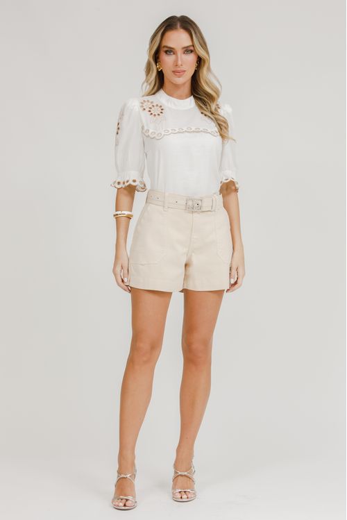 Bermuda Feminina Sarja Bela Com Cinto - Bege Claro