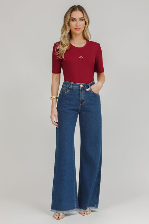 Blusa Malha Canelada Com Metal