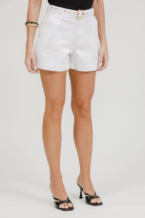 Bermuda Feminina Sarja Bela Com Cinto - Branco