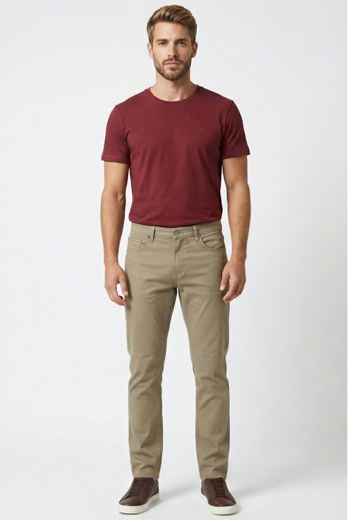 Calça Masculina Sarja Lucas Slim - Caqui